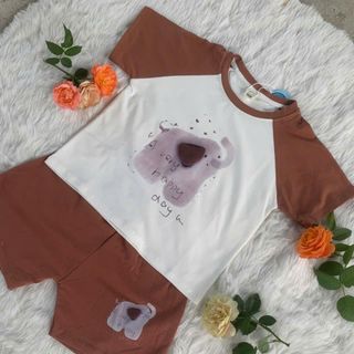 Set Đồ Bộ Bé Trai Mùa Hè, Áo Thun Tay Ngắn In họa tiết hoạt hình, Chất Cotton Mềm Mát Co Giãn 10–20kg
