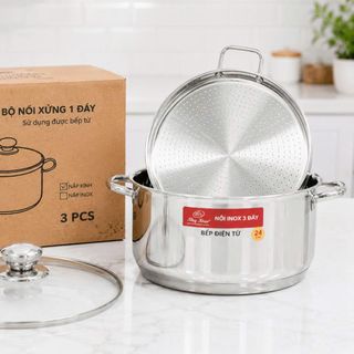 BỘ NỒI INOX XỬNG HẤP NẮP KÍNH 24cm SKY STAR