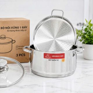 BỘ NỒI INOX XỬNG HẤP NẮP KÍNH 22cm SKY STAR