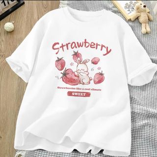( GIÁ MỞ BÁN ) Áo phông nữ dáng rộng nhiều màu in hình thỏ dâu chất liệu thun cotton co giãn thoáng mát