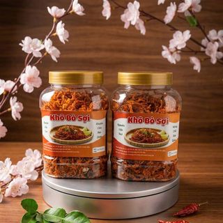 Khô Bò Sợi Ngắn Hũ Nhựa Lớn 500gr