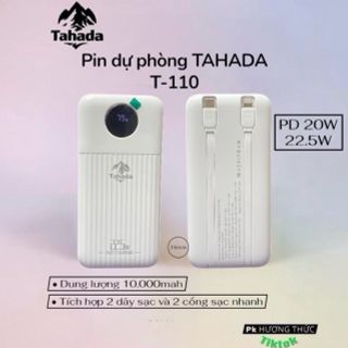 Pin Dự Phòng TAHADA T110 Dung Lượng 10000mAh Sạc Nhanh 22.5w Kèm 2 Dây Sạc Nhanh,