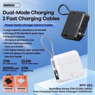 Pin Dự Phòng Remax RPP-553 < 4in1> Dung Lượng 20000mAh Sạc Nhanh 22.5w*20w PD Tích Hợp Chuôi Cắm Sạc và Dây Sạc