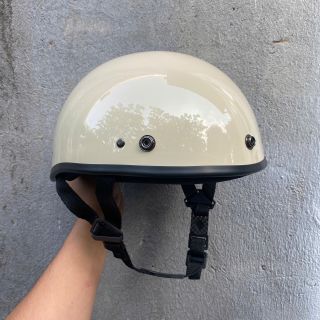 [Glossy Cream Color] Half-Head Helmet, Half-Head Helmet with Smooth Pilot Goggles in Solid Color Cute