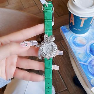 SET ĐỒNG HỒ NỮ CHÍNH HÃNG FUNMEI F1400 DÂY DA MẶT NƠ BẠC ĐÍNH ĐÁ CZ  FULLBOX TEM HÃNG