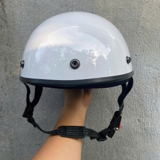 [Glossy White] Half-Head Helmet, 1/2 Head Helmet Smooth Pilot Goggles Solid Color Cute