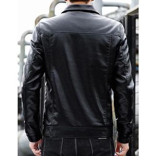 Áo khoác da nam lót lông cổ bẻ cao cấp, túi có khóa kéo, có túi trong-LT01