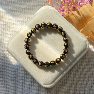 Vòng đá Mã Não Đen khắc chú Om Mani Padme Hum – Hợp mệnh Thủy & Mộc | Sỉ từ 5 cái
