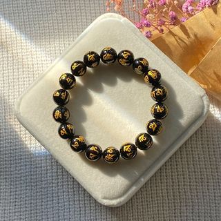 Vòng đá Mã Não Đen khắc chú Om Mani Padme Hum – Hợp mệnh Thủy & Mộc | Sỉ từ 5 cái