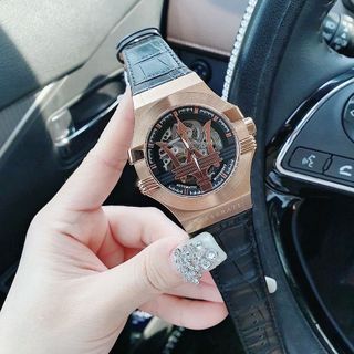 ĐỒNG HỒ NAM SIÊU CẤP MASERATY MÁY TỰ ĐỘNG DÂY DA ĐEN NIỀNG THÉP FULLBOX