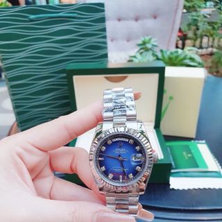 ĐỒNG HỒ NAM CAO CẤP ROLXE DAY DATE MÁY CƠ  MÀU BẠC HAI LỊCH