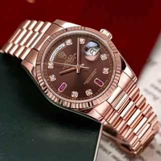 ĐỒNG HỒ CAO CẤP ROLXE DAY DATE CHÔCOLATE  MÁY CƠ HAI LỊCH