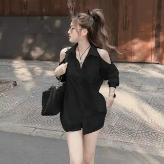 SET BỘ SƠ MI QUẦN ĐÙI KHOÉT VAI PHONG CÁCH HÀN QUỐC