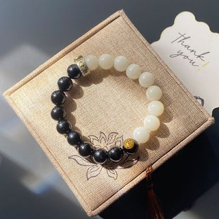 Vòng Âm Dương Thái Cực mix Obsidian Đen & Bồ Đề Trắng – Hợp đủ 5 mệnh | Sỉ từ 5 cái