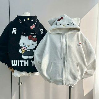 🎀 Áo Khoác Hoodie Tai Mèo Hello Kitty Form Rộng Dễ Thương