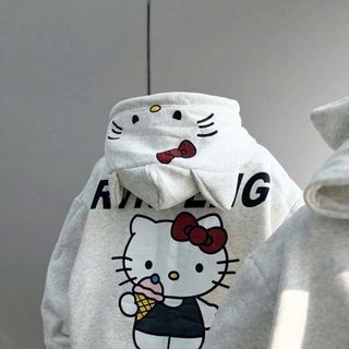 Áo Khoác Hoodie Tai Mèo Hello Kitty Form Rộng Dễ Thương