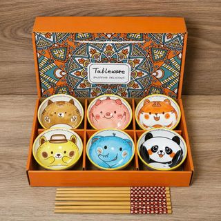 BỘ 6 CHÉN KÈM ĐŨA QUÀ TẶNG HÌNH THÚ (T24)