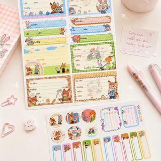 Nhãn vở hoạt hình kèm sticker ghi tên gồm 20 nhãn dán