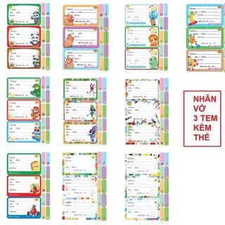Nhãn vở học sinh kèm sticker ghi tên