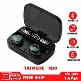 Đây là tai nghe Bluetooth TWS M10 với hộp sạc có màn hình LED hiển thị phần trăm pin.