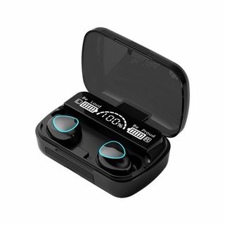 Tai nghe Bluetooth TWS M10 với hộp sạc có màn hình LED hiển thị phần trăm pin.