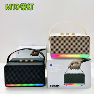Loa Bluetooth Wireless M10Pro, nổi bật với thiết kế di động và dải đèn LED RGB ở mặt trước.