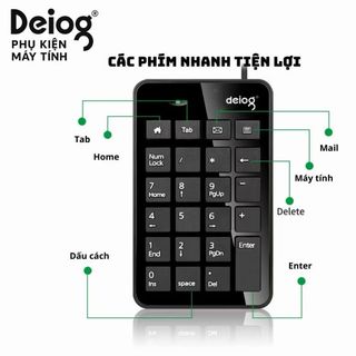 Bàn phím số mini Deiog DY-900 chính hãng.Thiết bị có 23 phím, sử dụng dây kết nối qua cổng USB.