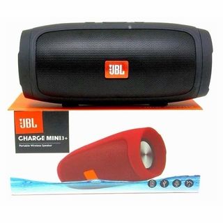 Loa JBL Charge Mini 3+ màu đen có thiết kế hình trụ đặc trưng với lưới kim loại và màu cam nổi bật.