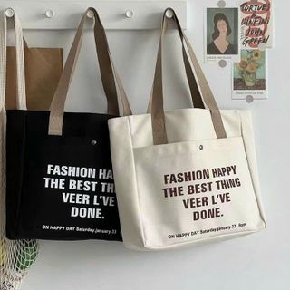 ✨Túi Tote Canvas Khóa Kéo Chắc Chắn – Đi Học, Đi Chơi Đều Hợp