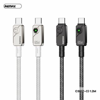 cáp sạc nhanh Remax RC-C36 loại Type-C to Type-C, có công suất 65W.Cáp được trang bị vỏ hợp kim kẽm bền bỉ và dây dệt chắc chắn, có chiều dài 1.2m.