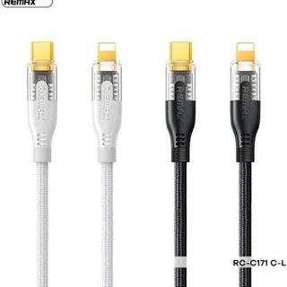 cáp sạc nhanh Remax RC-C170 với thiết kế trong suốt cyberpunk độc đáo ở phần đầu cáp.