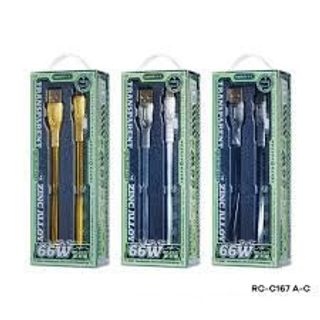Cáp Sạc Nhanh Remax RC-C167 có công suất 66W.Cáp có thiết kế trong suốt đặc trưng kết hợp với vỏ hợp kim kẽm bền bỉ.