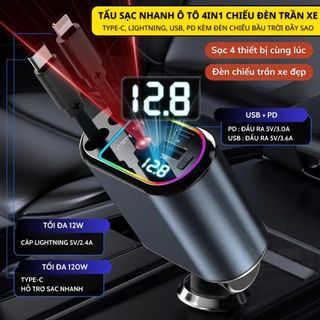 Tẩu Sạc Ô Tô ZL-07 - Sạc Nhanh 120W, 3 Cổng Output, Dây Rút 80cm