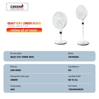 Quạt cây CREEN có điều khiển từ xa, quạt 7 cánh siêu mát, thân 3 khúc lắp ghép linh hoạt, gió êm ái, Bảo hành 12 tháng