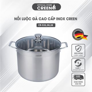 Nồi Luộc Gà INOX 304 CR-S28-30-32CM 5 Đáy Cao Cấp Dùng Mọi Loại Bếp Có Vung Kính Cường Lực Size Lớn 32cm