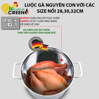 Nồi Luộc Gà INOX 304 CR-S28-30-32CM 5 Đáy Cao Cấp Dùng Mọi Loại Bếp Có Vung Kính Cường Lực Size Lớn 32cm