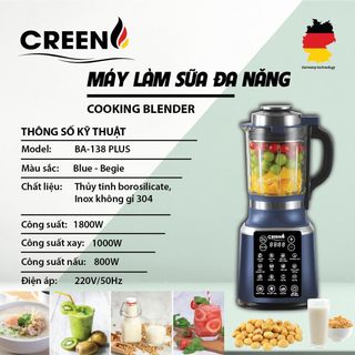 Máy làm sữa hạt BA-138 Plus 16 chức năng tự động, bảo hành 12 tháng chính hãnġ CREEN Xay Sinh Tố suada u