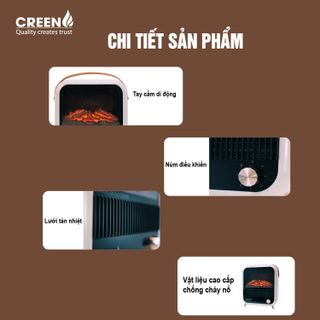 Máy sưởi 5D để bàn chính hãnġ CREEN CR-H99C - Sưởi Ấm may suoi lò sưởi quatsuoi lò sưởi máy sưởi gốm