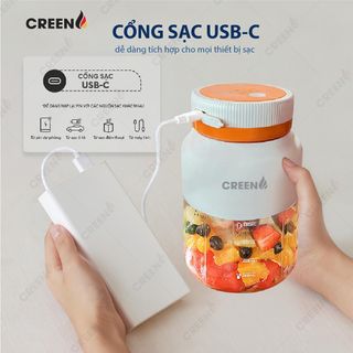 Máy Xay Sinh Tố Cầm Tay CREEN CR-BL800 800ml Inox ABS Pin Lithium 3000mAh - Bảo Hành chính hãng 12 tháng