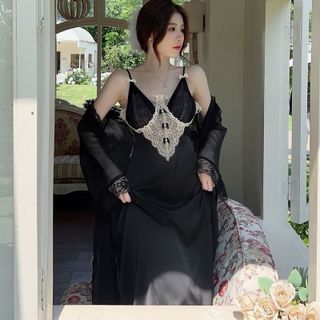 Set Choàng Lụa Ngủ Phối Ren Trắng Tinh Tế