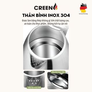 Ấm điện siêu tốc inox 304 Creen CR-SW18A - Bảo hành chính hãng 24 Tháng