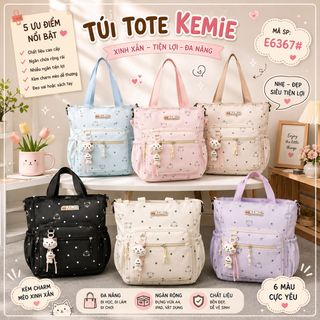 🐻TÚI TOTE A6367 HỌA TIẾT CHẤM BI KÈM MÓC GẤU CUTE – XINH XẮN CHO MỌI OUTFIT