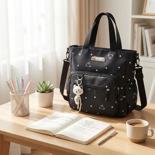 TÚI TOTE A6367 HỌA TIẾT CHẤM BI KÈM MÓC GẤU CUTE – XINH XẮN CHO MỌI OUTFIT