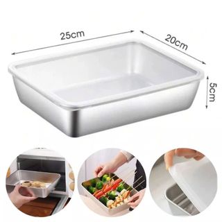 Combo 5 Hộp Khay Inox Lớn – Kèm Nắp.