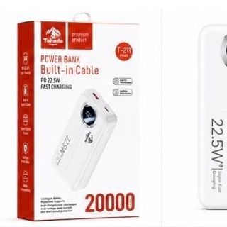 Pin dự phòng Tahada T-211 màu trắng đen, có dung lượng 20.000mAh.