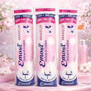 Bông Tẩy Trang EMOST 150 Miếng – 100% Cotton Mềm Mịn, Thấm Hút Tốt, Không Xơ