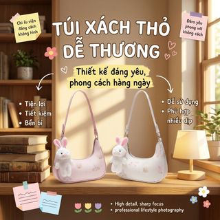 TÚI XÁCH NỮ DÁNG THUYỀN W776 TẶNG MÓC KHÓA THỎ BÔNG SIÊU XINH - WINNIE HOUSE