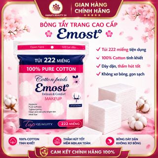 Bông Tẩy Trang EMOST 222 Miếng – 100% Cotton Mềm Mịn, Thấm Hút Tốt, Không Xơ