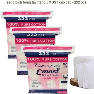 Bông Tẩy Trang EMOST 222 Miếng – 100% Cotton Mềm Mịn, Thấm Hút Tốt, Không Xơ
