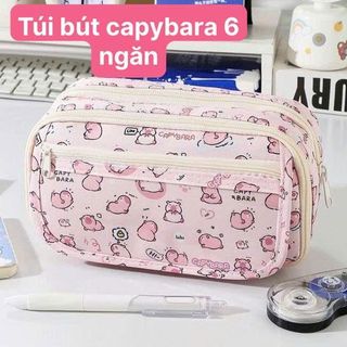 Túi Bút Capybara Hồng 6 Ngăn – Full VAT